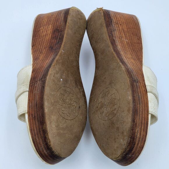 Tory Burch Selma White Leather Wedge Slides Sandals Size 10 - Picture 7 of 12